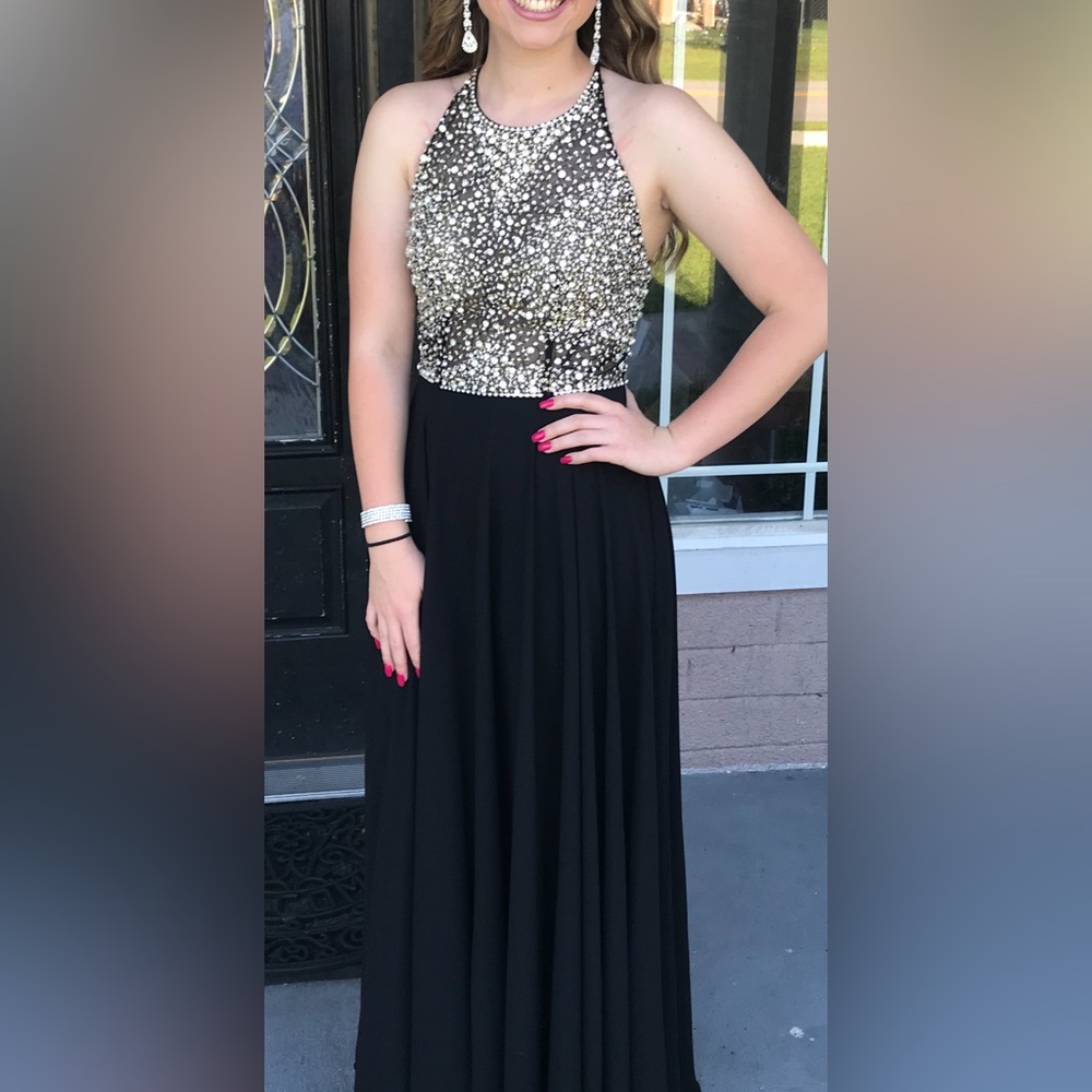 Terani Couture Black with Gold/Silver/Crystal Jeweled Top